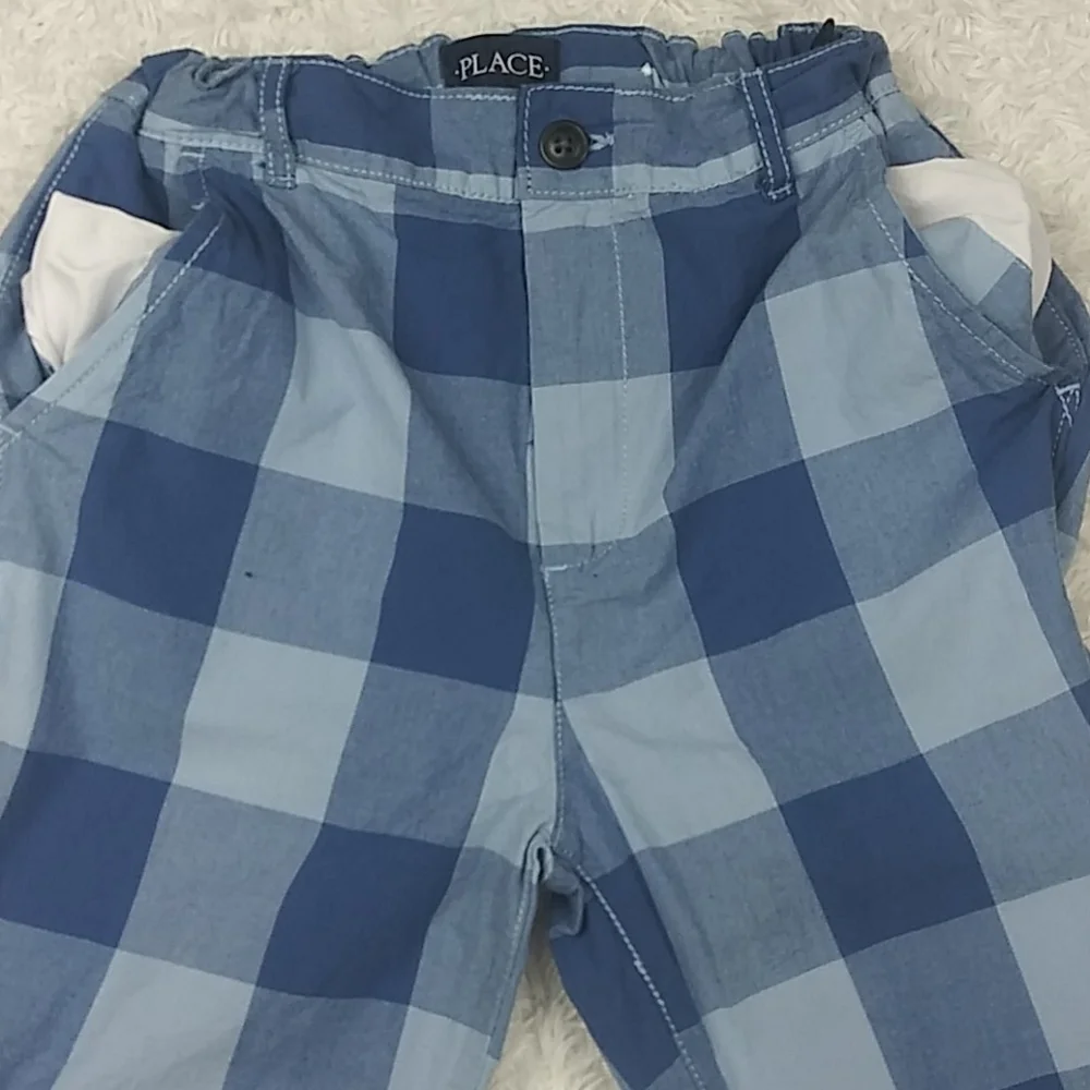 Children's Place Boy's Blue Checkered Adjustable Waist Zip Up Bermuda Shorts